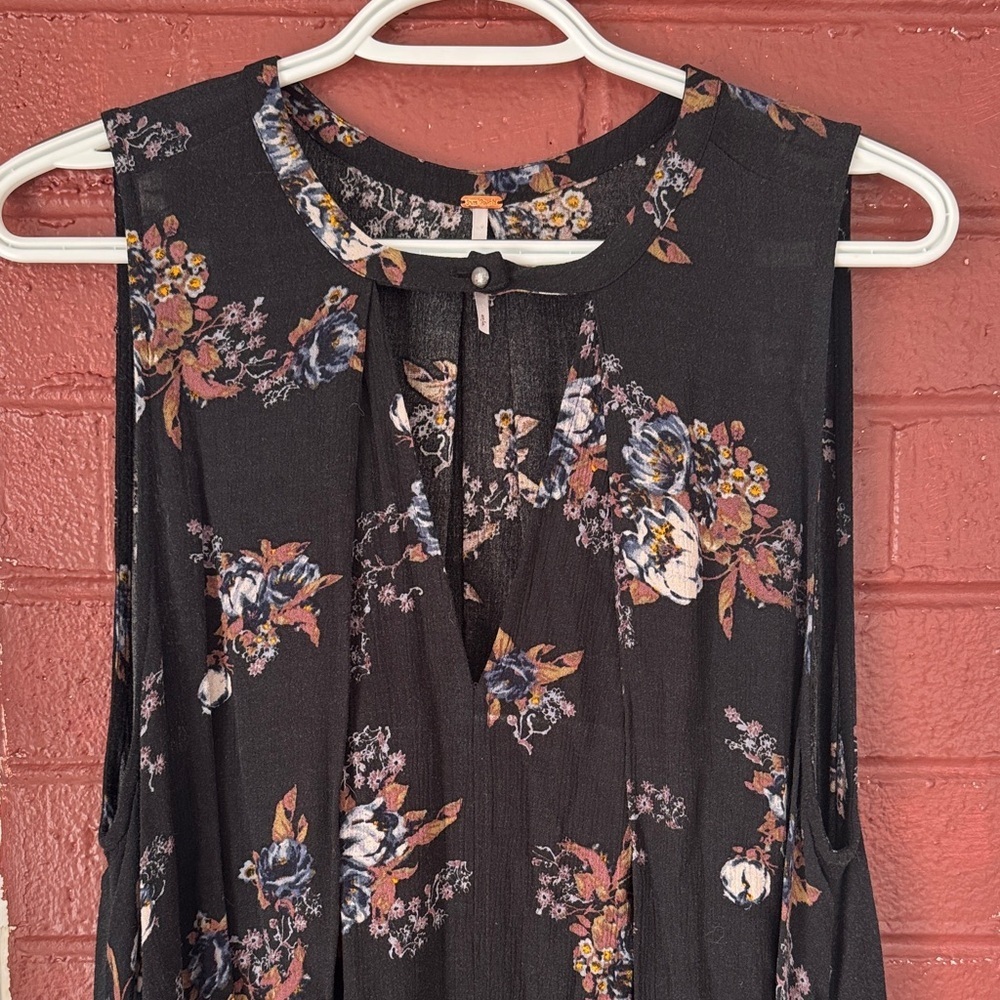 Free People Black Floral Sleeveless Swing Mini Dress Amall - Picture 4 of 8